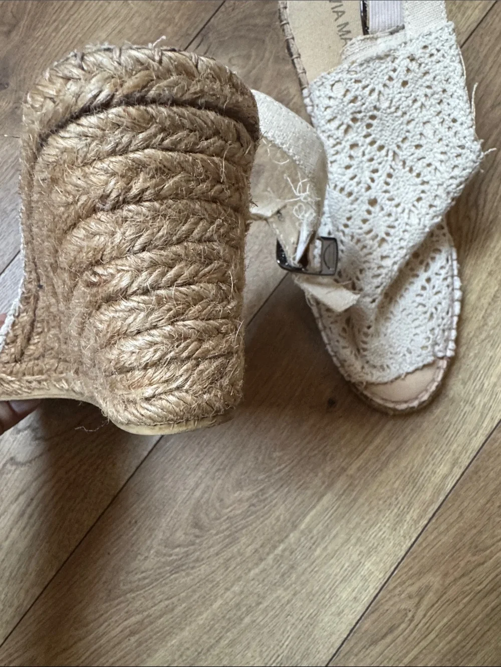 Women's Crochet Peep-Toe Wedge Sandals in Cream